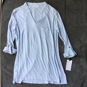 Blue 3/4 Sleeve Tunic with Mandarin Collar
